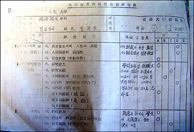 '인간 관계의 원만성'에 D를 매기면서 '銳氣(예기)가 한창 盛(성)함' '融合力(융합력)이 弱(약)한 편임'이라는 의견을 달아놓았다. 그럼에도 '연구 능력'은 A로 매기고 '潛在力(잠재력)은 있는 편임'이라 했다. 